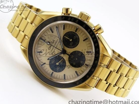0204 Speedmaster YG RMF Best Edition YG Black Dial on YG Bracelet Lemania HW Durable 7725